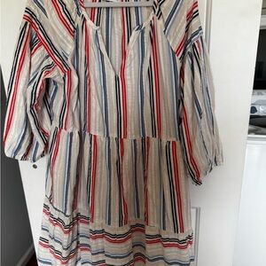 Sonoma Navy, Red & Cream Striped Tiered Casual Dress